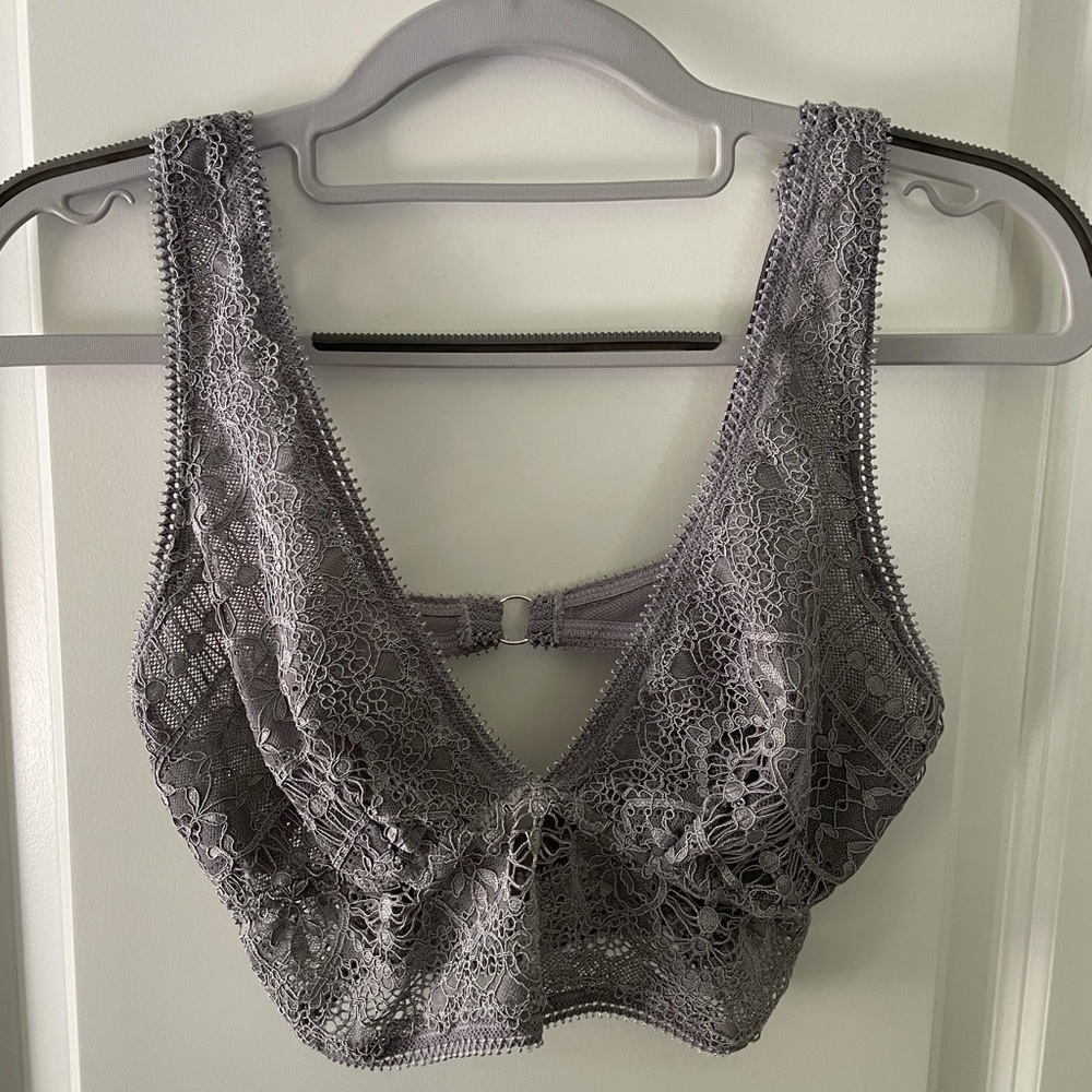 Large gray lace bralette